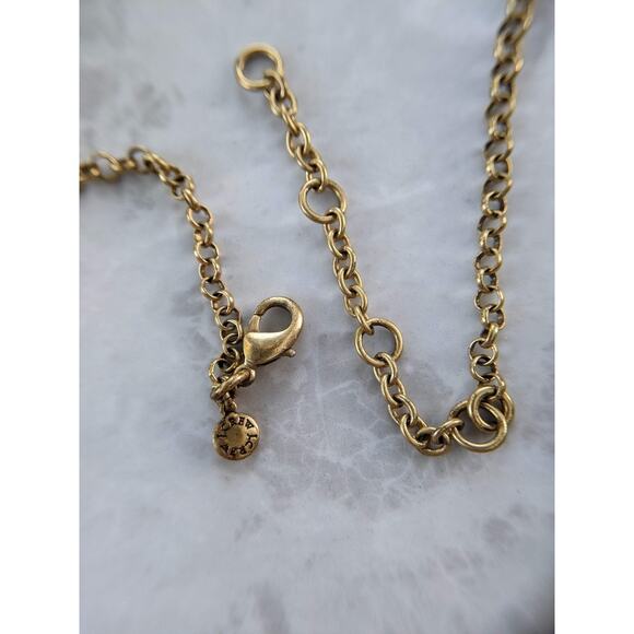 J. Crew antiqued gold tone orange/peach & blue statement necklace, rhinestones - Picture 9 of 11